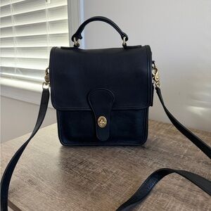 Vintage Coach Black Leather Station Crossbody Bag #5130 USA